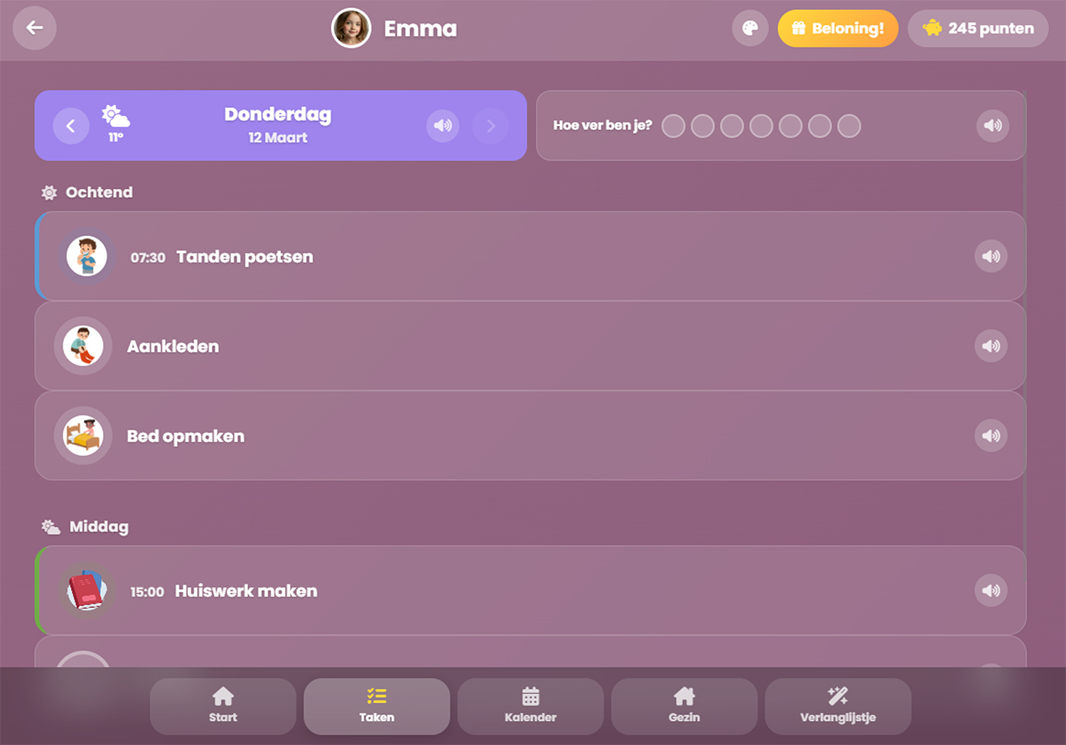 Taken en beloningen in Chup