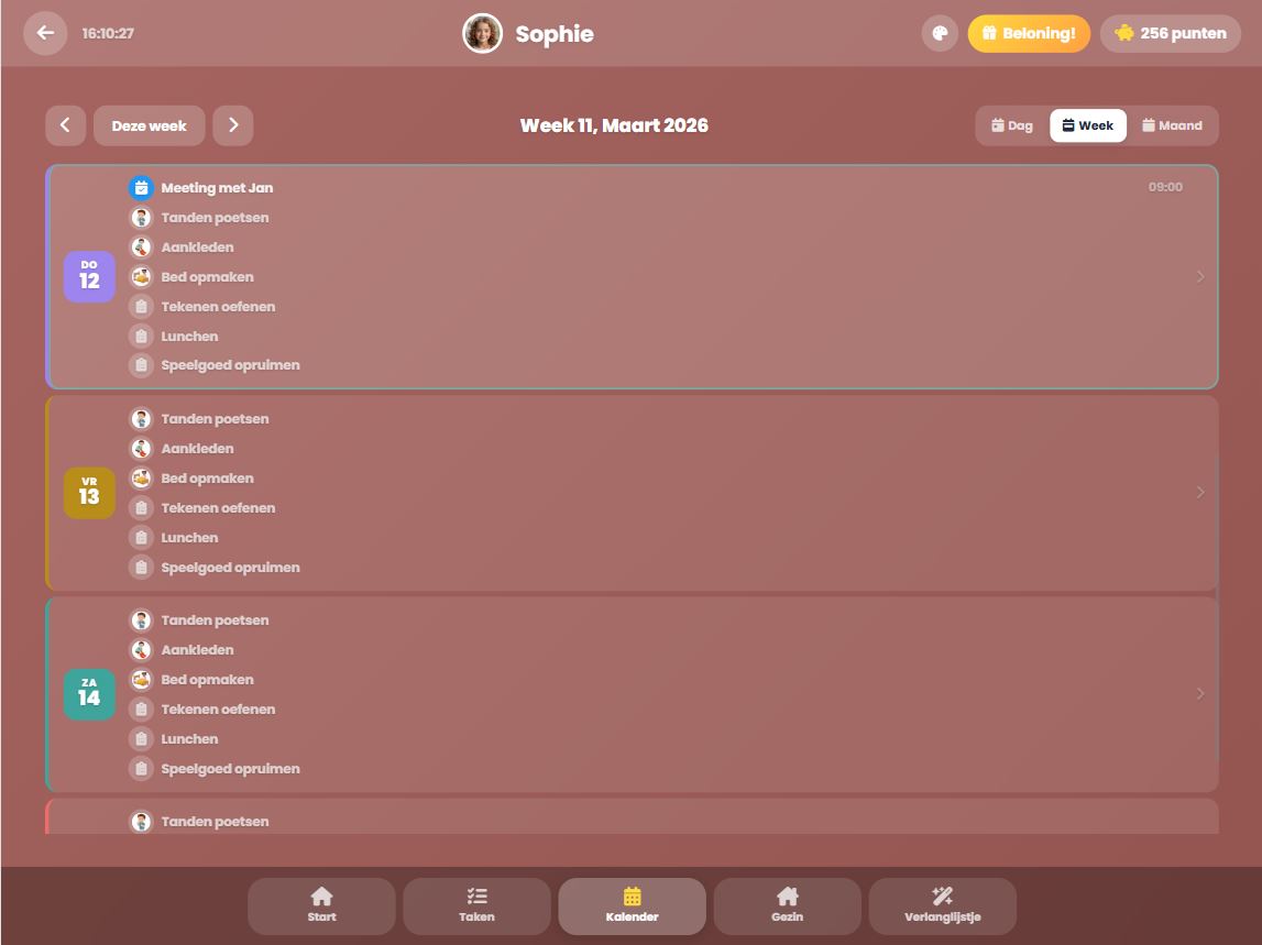 Chup gezinsagenda met wekelijkse activiteiten