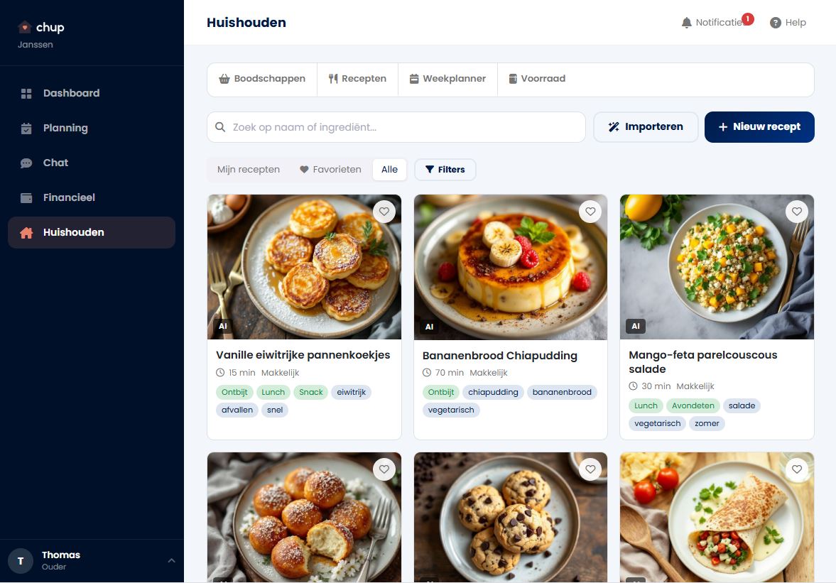 Recepten en weekplanner in Chup op iPad