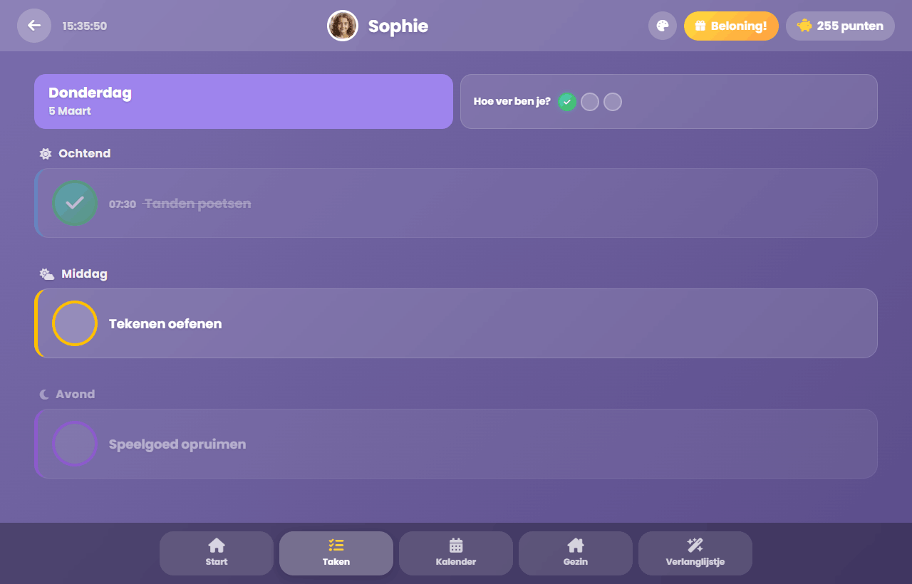 Chup takenoverzicht met toewijzing per kind